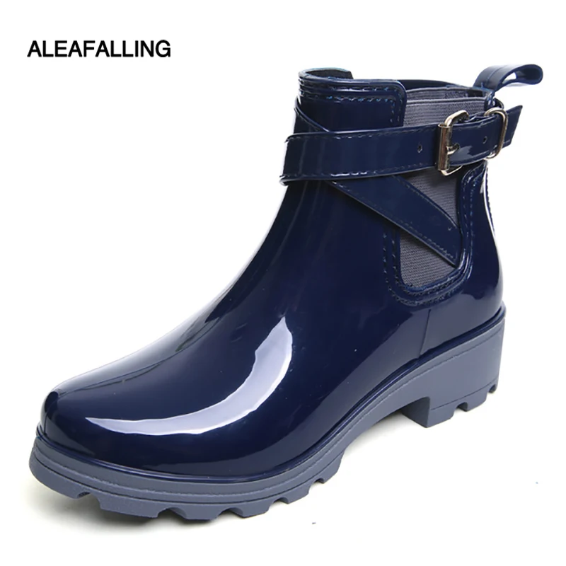 Achat Aleafalling Nouvelle Pluie Bottes Chaud Boucle Plate Forme Slip Sur Pvc Étanche Moto Bowtie Cheville Plat Avec Femme Chaussures w013