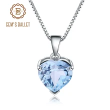 GEM'S bale 4.4Ct doğal Sky Blue Topaz güzel takı 925 ayar gümüş aşk kalp kolye kolye kadınlar için düğün
