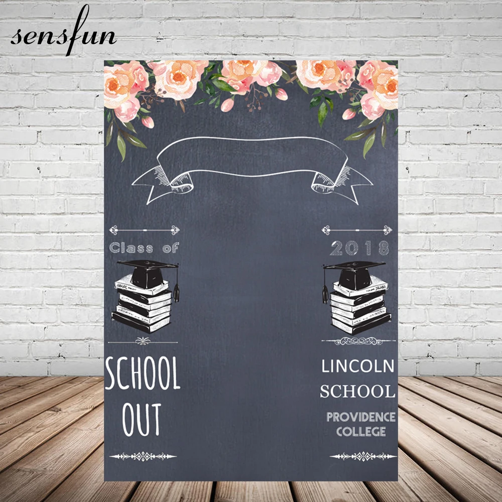 

Flower Graduation Photography Backdrop Custom Blackboard Ribbon Bachelor Cap Books Backgrounds For Photo Studio