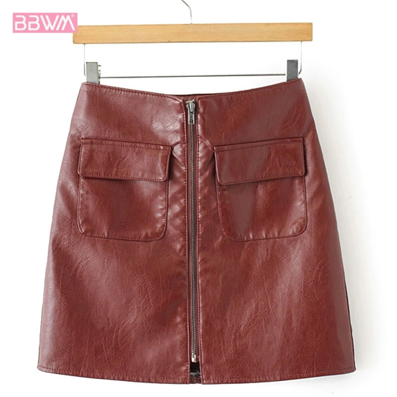 

PU Zipper Pocket High Waist Was Thin A-shaped Locomotive Female Skirt 2019 Autumn New Fashion Wild Korean Women's Bag Hip Skirt