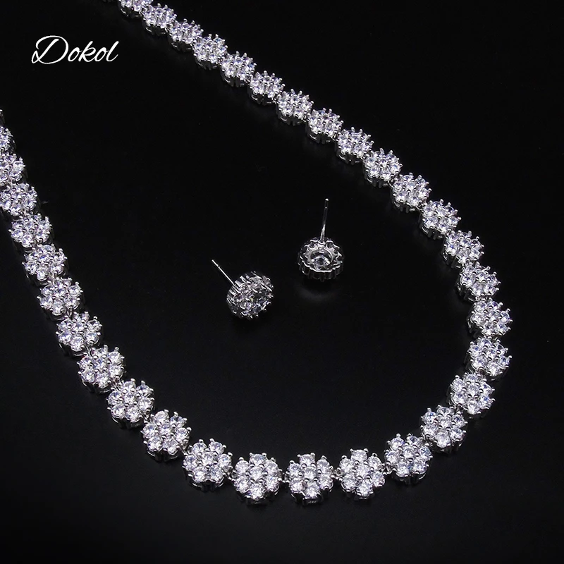DOKOL классический круглой формы Цепочки и ожерелья Набор Серебристый цвет cz камень комплекты украшений для женщин модные свадебные аксессуа... DOKOL классический круглой формы Цепочки и ожерелья Набор Серебристый цвет cz камень комплекты украшений для женщин модные свадебные аксессуа...