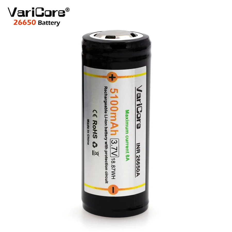 VariCore 26650 3,7 V литиевая батарея 26650 5100mAh 4A Защитная панель батарея для Вспышка подсветка