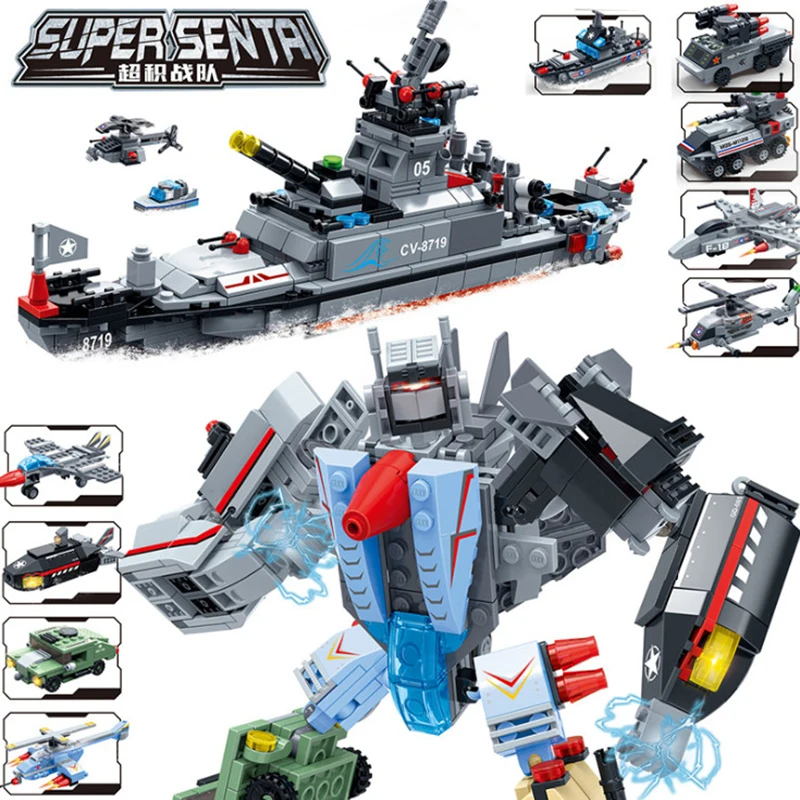 

GUDI Legoinglys Military Super Warship BattleShip Fighter SUV Boat Tank Helicopter Building Blocks Bricks Set Toys for Children