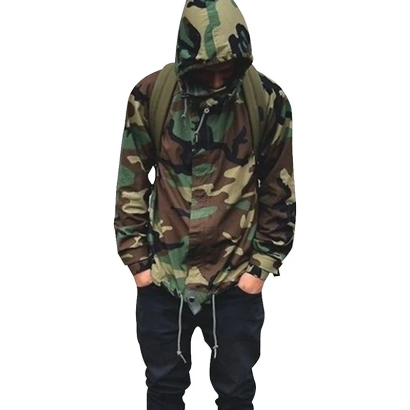 

Litthing 2019 Fashion Camouflage Print Hooded Men Jacket Zipper Jacket Plus Size Camping Outwear Hip Hop Homme Streetwear