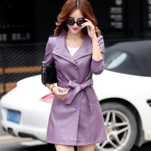 Новая модная кожаная куртка женская теплая зимняя длинная куртка из искусственной кожи весна осень тонкая Jaqueta Couro плюс размер HJ516