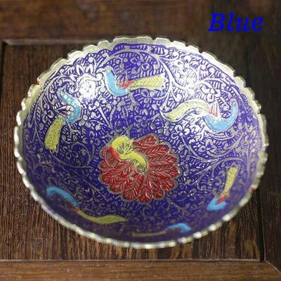 Buddha Compote Bowl Tibetan Buddhist Supplies Brass Bowl Metal Fruit Tray Plate Dish Disc Buddhist Temple Decoration 1pc - Цвет: Темно-синий