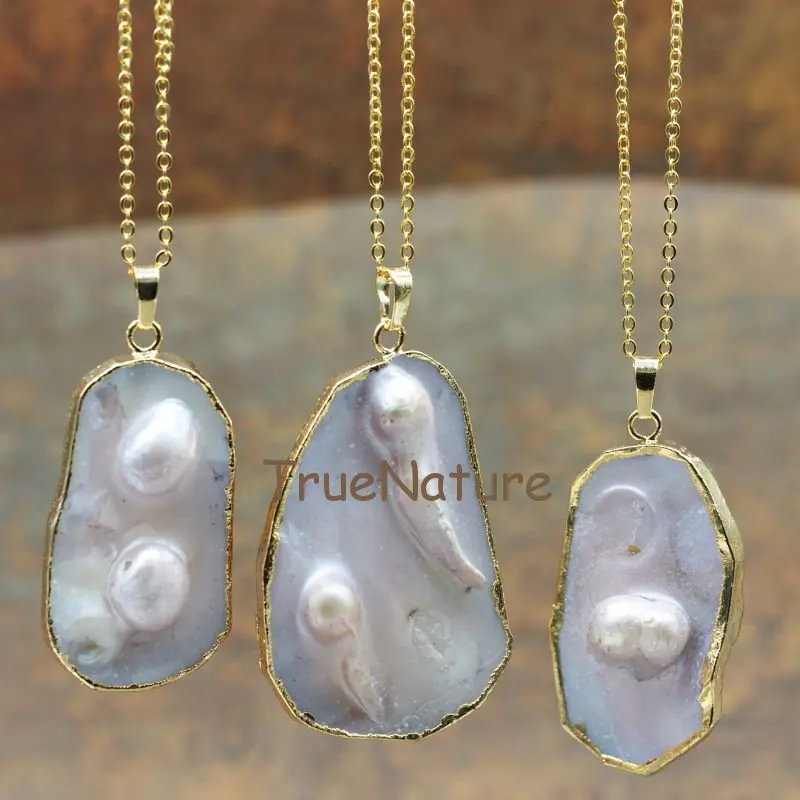 

New Arrival Irregular Freshwater Pearl Pendant Necklace Gold Color Chains Jewelry For Women In 18 Inch NM5639