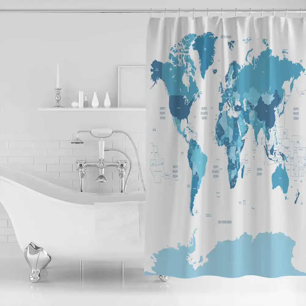 Ourhouse World Map Shower Curtain 84 Inch Fabric Bathroom Sets