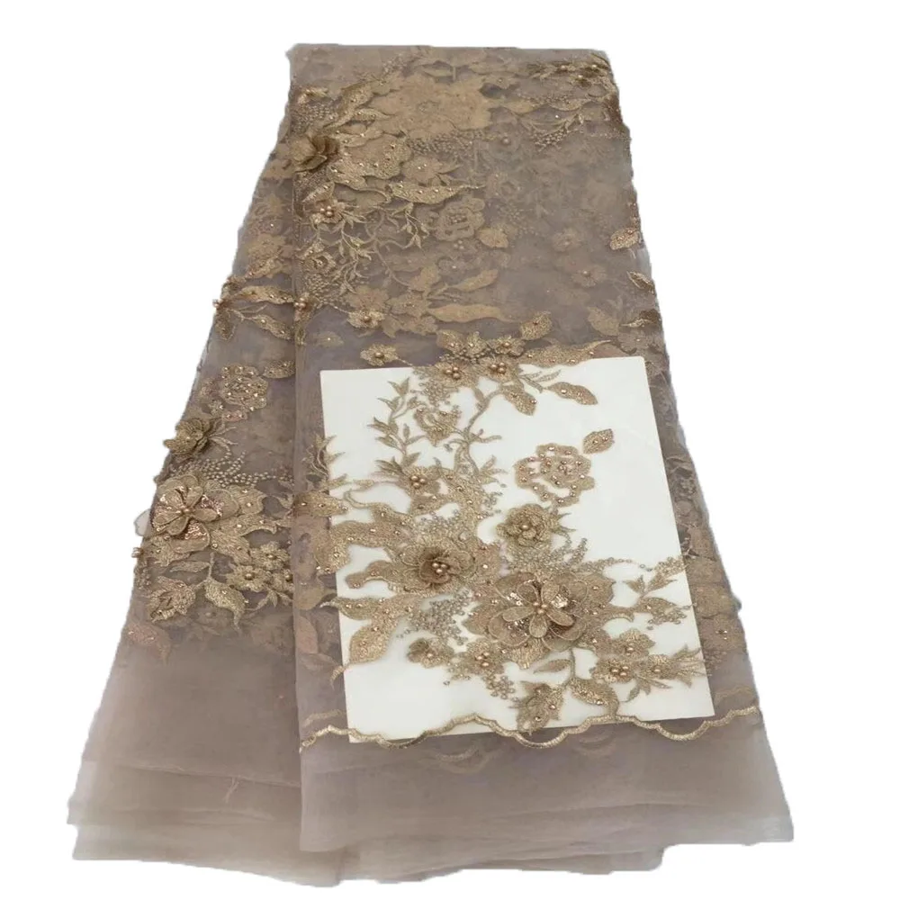 

Latest High Quality African 3D Flowers Lace Fabric with beads and stones French mesh Lace Embroidery lace Fabric HX56-1