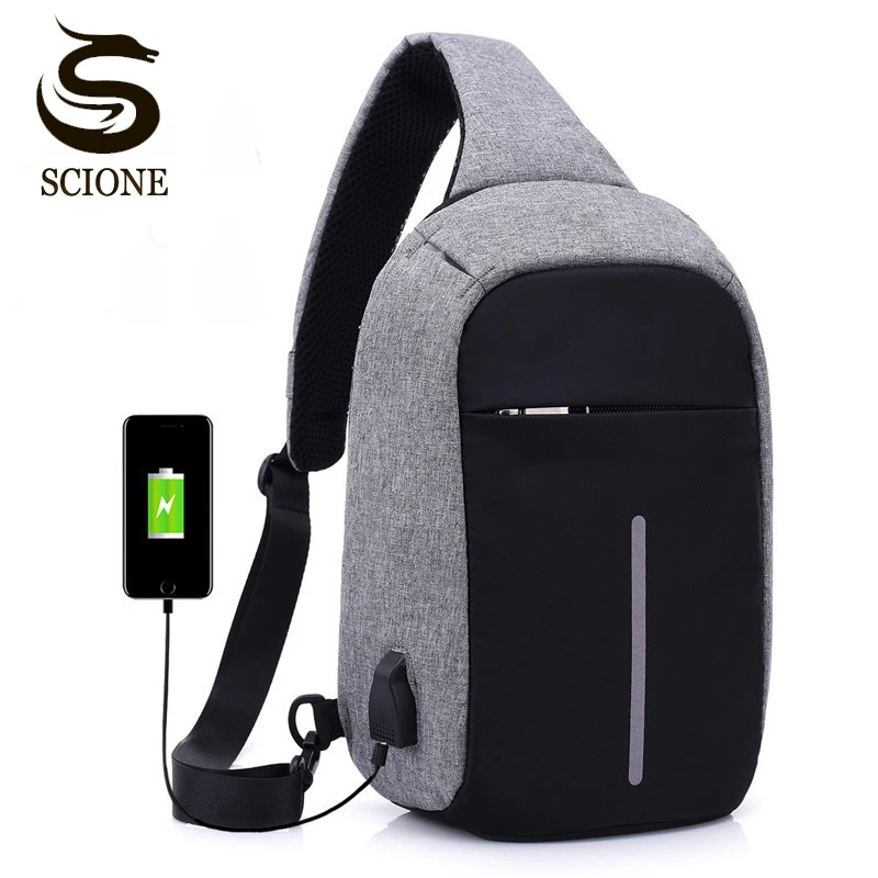 

USB Charge Anti Theft Chest Bag Men's Waterproof Travel Shoulder Bags Male Nylon Women Messenger Bags Money Phone Men Sling Bag