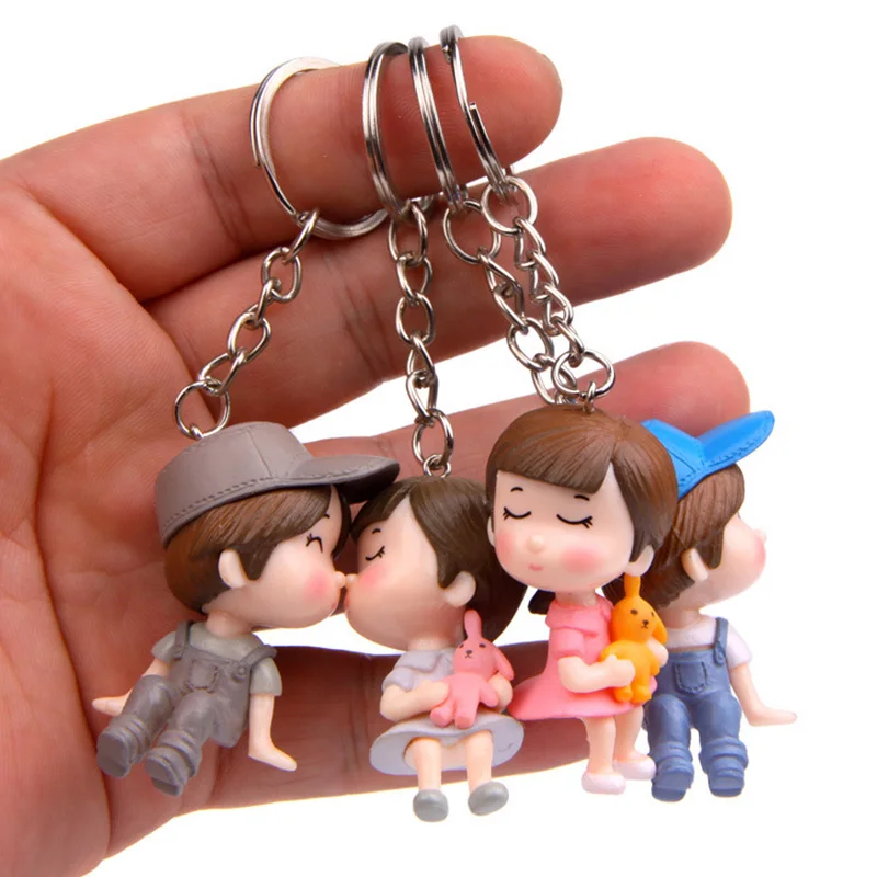 

Cartoon New 4 Pcs/lot Lovers Sweetheart Cartoon PVC Keychain Figures Toy Key Chain KeyRing Bag Pendant Keyrings Women Gift