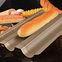 Nueva Barra de Pan Francés Pan Bandeja de Horno, Color Oro Baguette Rack de Armazón, Baguette Pan de Molde Para Hornear Antiadherente De Acero Al Carbono sartenes