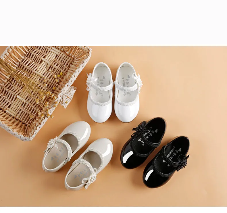 1 2 3 4 5 6 7 Years New Flower Children Little Girls White Pearl Leather Shoes For Girls Kids Party Wedding Princess Dress Shoes