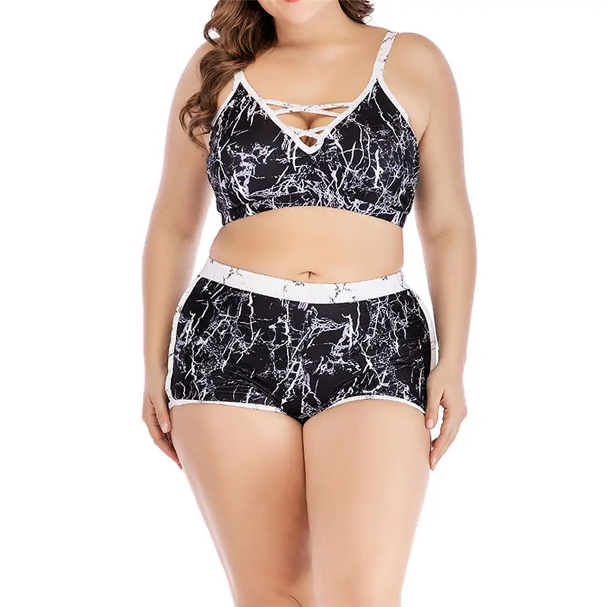 

XTF2019 ladies large size sexy print chest cross openwork sling split swimsut Biquine 2019 new Summer slim Push-Up swimsuit #5