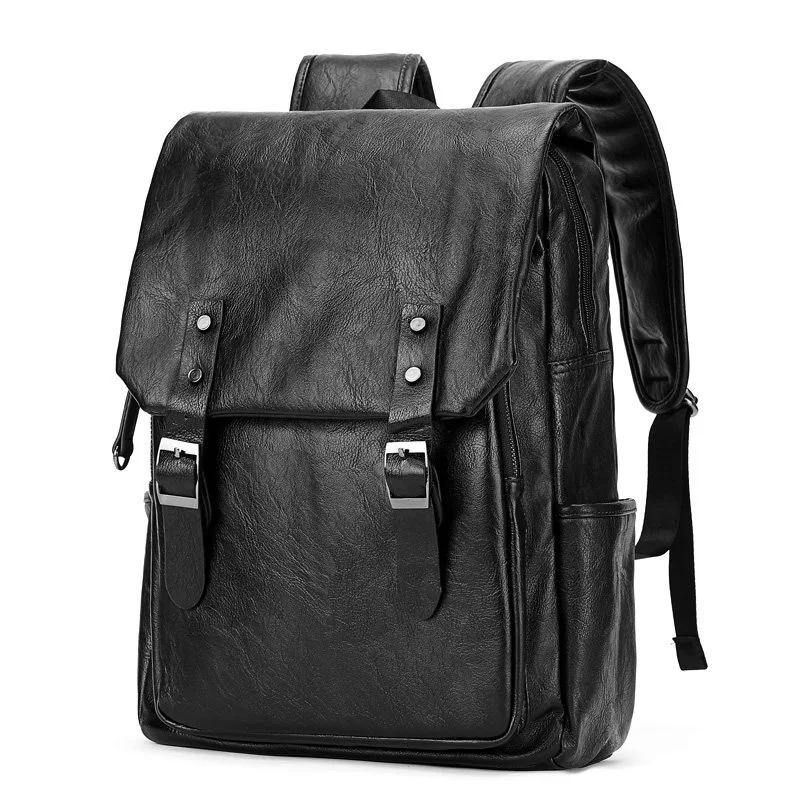 

Preppy Style Fashion Imported PU Durable Backpack Designer Belt Buckle Magnetic Button School Bag Men Business Casual Laptop Bag