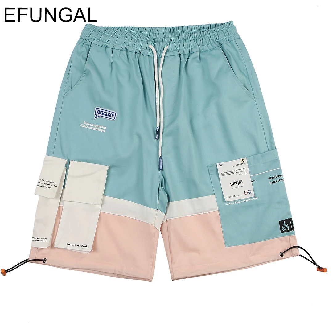EFUNGAL Карманы Цвет Лоскутное Модные шорты для женщин для мужчин лето г. хип хоп по колено хлопок Карго короткие джоггеры повседневное уличн
