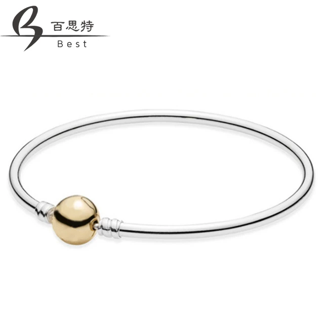 

BEST 100%925 standard Sterling Silver Bangle Bracelet with Gold Clasp Snake Chain Link Hand Bangle Bracelet Jewelry