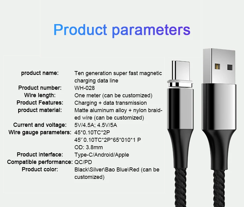 Магнитный usb-кабель Uverbon, суперзарядный кабель USB type C, Магнитный зарядный кабель Micro usb для зарядки и передачи данных, кабель USB для мобильного телефона