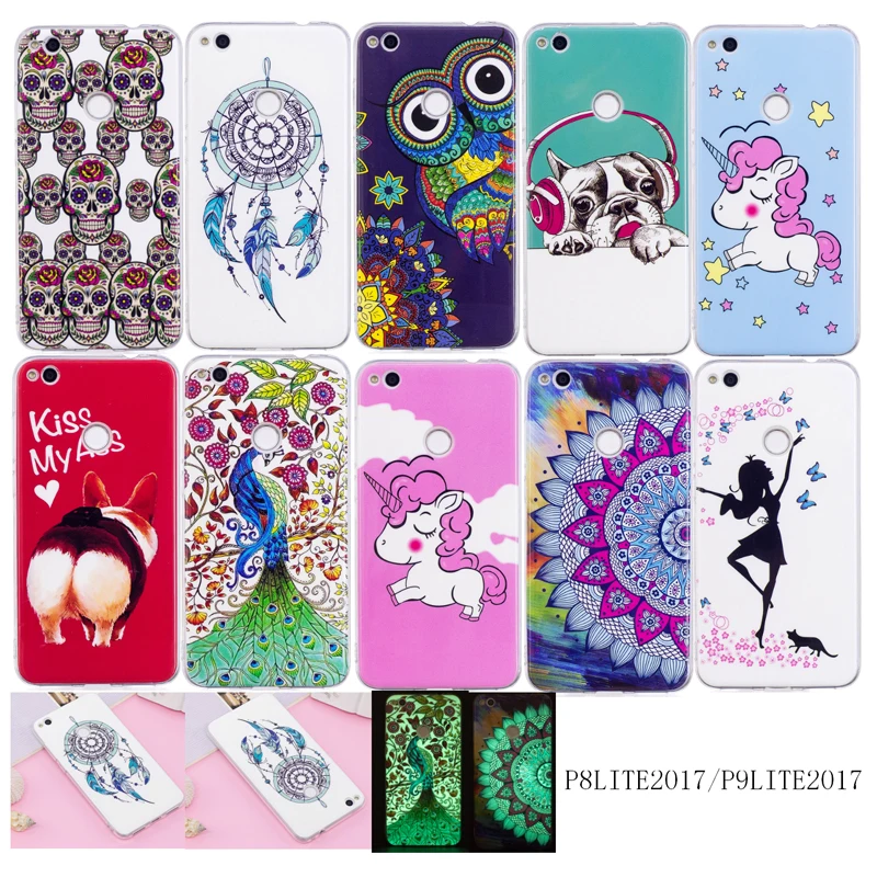 

For Huawei P8 Lite 2017 Case Luminous Animal Flower Anime Silicone TPU Skin Soft Back Cover Phone Case forHuawei P9 Lite 2017