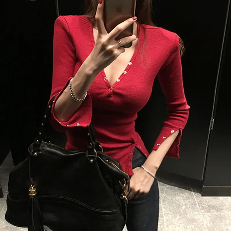 Free shipping 2018 Spring The New Sexy Low chest Deep V collar Breach