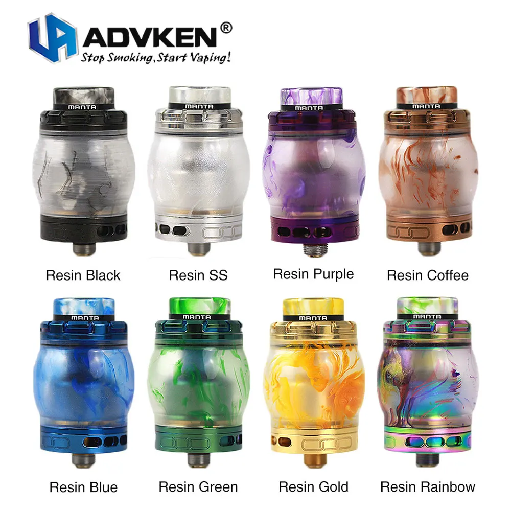

Original Advken Manta RTA Resin Version 4.5ml Tank Atomizer Top Refill & 810 Drip Tip & Dual Coil Build Deck Vape Tank Vs Zeus