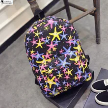 HANSOMFY School Of Fashion Star Printing Wind Backpack Female Canvas Schoolbag Backpack Cute Korean