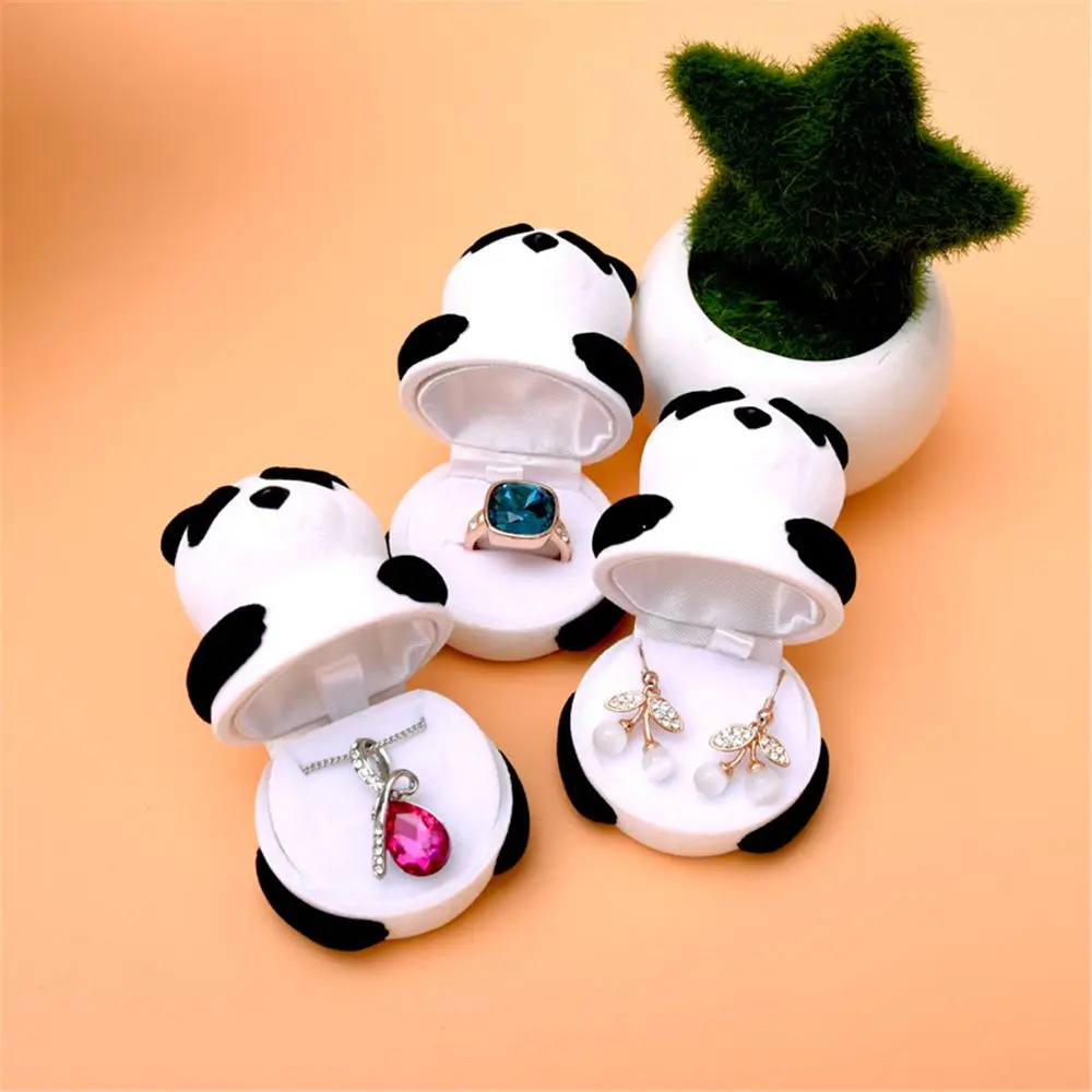 

Panda Shaped Velvet Organizer Necklace Holder Jewelry Storage Gift Box For Wedding Engagement Display Stand Packaging