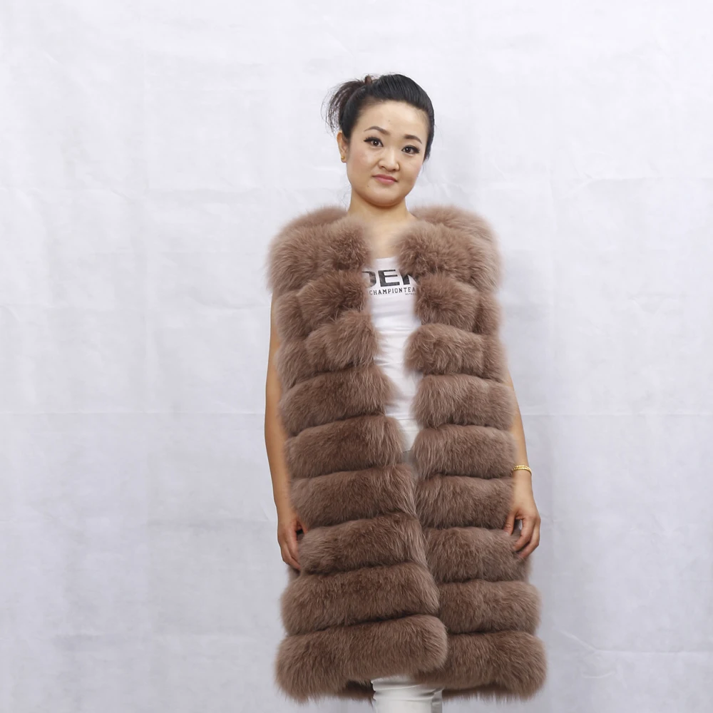 Chaud Épais Gilet Luxe Nature cou Hiver Longs Réel Confortable Survêtement Fourrure Sans De Renard Véritable D'o As Picture Femmes Manteaux Manches POXiuTkZ