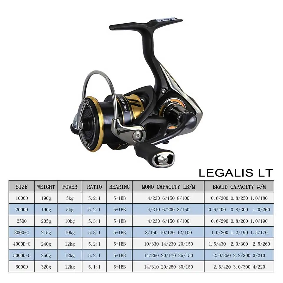 100% دايوا LEGALIS LT الصيد بكرة 1000D/2000D/2500/3000C/4000D-C ضوء الجسم LC-ABS Metail ل بكرة 5-12 كجم الطاقة Ultraleve190g-240g