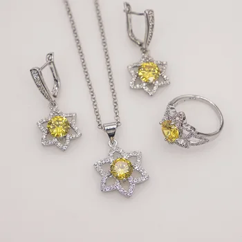 

New Arrival 4 Piece 925 Sterling Silver Star Yellow Cubic Zircon Tennis Necklace/Earrings /Bracelet/Ring Jewelry Set For Women