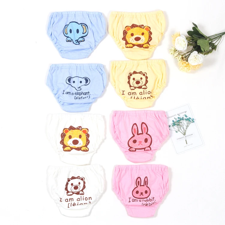 cartoon baby underwear baby panties infant underpants soft cotton elastic waist yellow blue  white pink for boys and girls  (13)