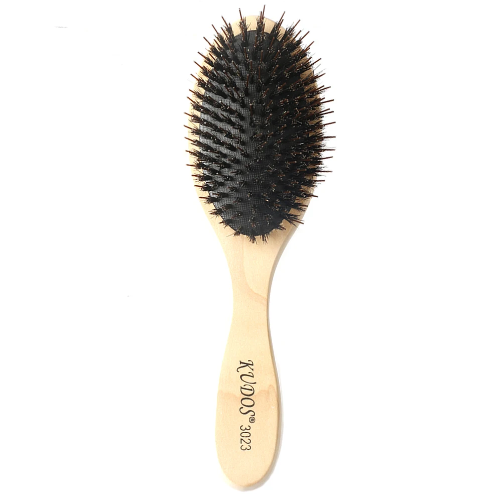 Boar Bristle Oval Paddle Hairdressing Brush Wooden Massage Brush In