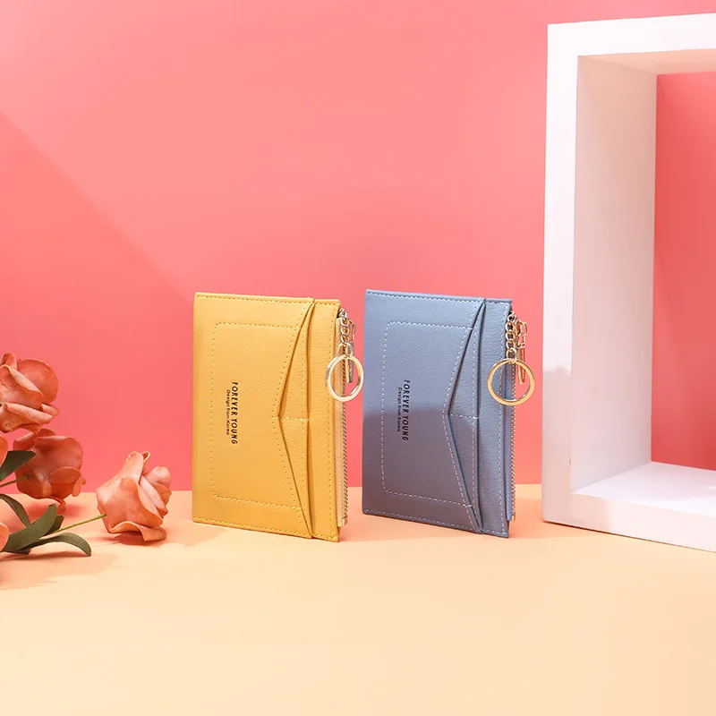 WEICHEN Slim Key Chain Card Holder Women Leather Bag Small Card Wallets Female Organzier Mini Credit Card Case Zipper Coin Bags