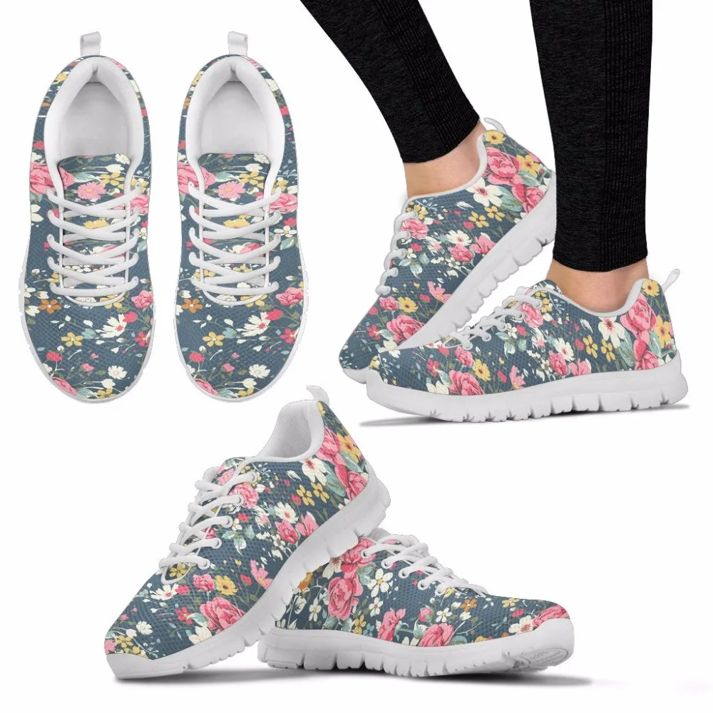 

Retro Floral Mesh Flat Shoes Women's Sneakers Spring Flowers Printed Flats Summer Female Lace-up Comfortable Footwear Ultralight