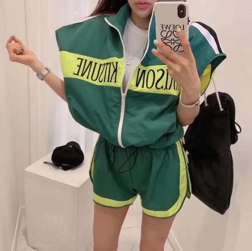 

Summer Clothes for Women Two Piece Outfits Matching Sets Top and Pants Sexy Letter Color Stitching Vest Vest Shorts Sports Suit