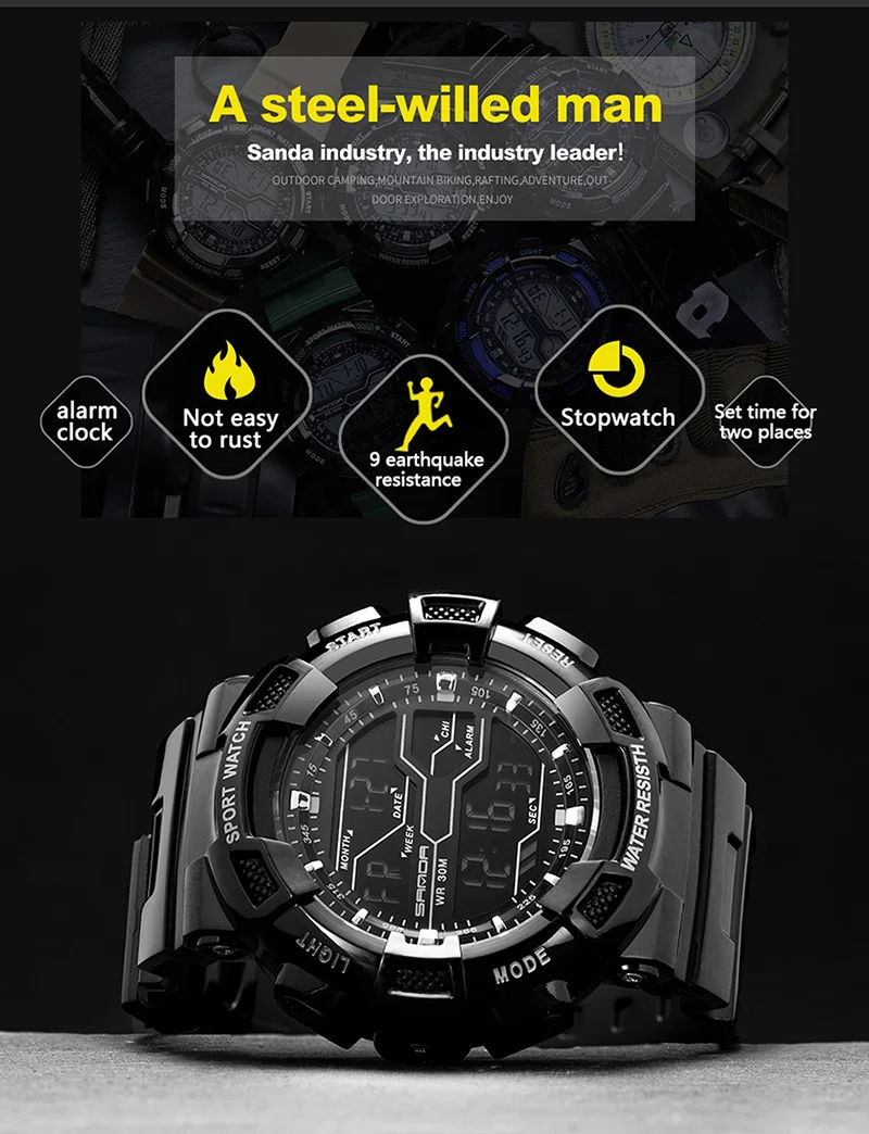 Новинка года SANDA спортивные военные мужские часы Топ бренд класса люкс Хронограф s Shock светодиодный цифровые часы мужские часы saat horloges mannen