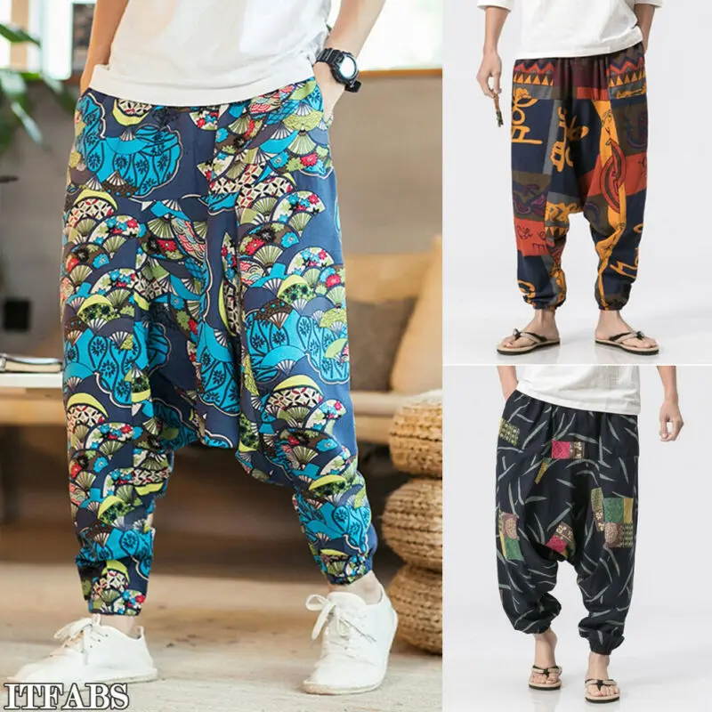 

Harem Pants New Hip Hop Aladdin Hmong Baggy Cotton Linen Harem Pants Men Women Plus Size Wide Leg Trousers New Pants Cross-pants