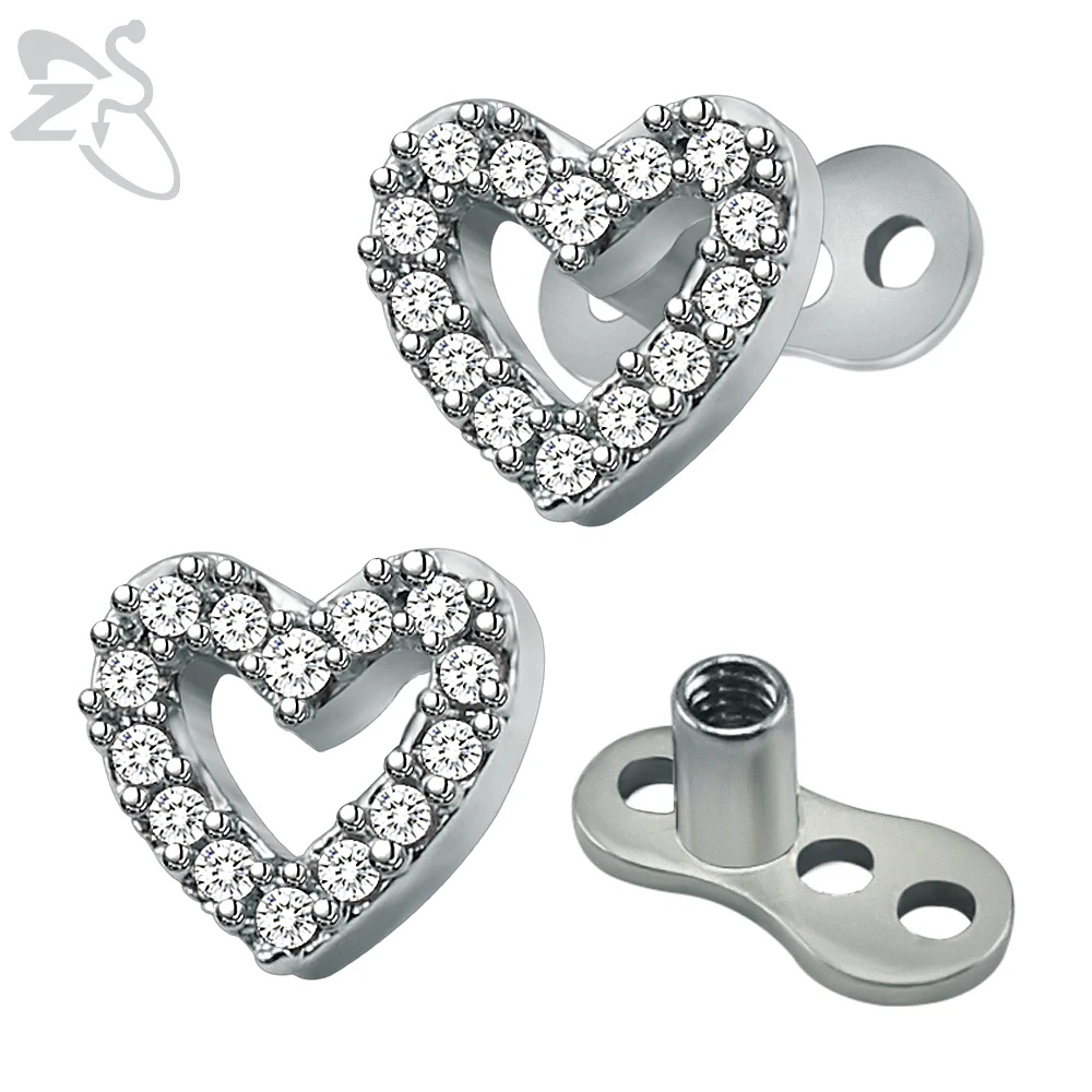 

White Crystal Heart Micro Dermal Anchor Titanium Stainless Steel Skin Diver Jewelry Hide in Skin Piercings Body Jewelry