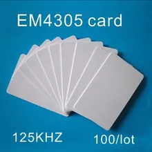 100 шт./лот EM4305 rfid пустые карты тонкий ПВХ-карт чтения и записи RFID 125 кГц smart card