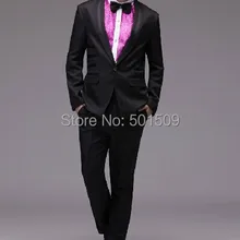 Мужские полный набор 4 шт./компл. черного цвета костюм-смокинг черный события костюм/Один комплект включает куртка рубашка, Штаны и Bownot