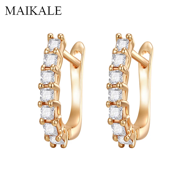 

MAIKALE 2019 Korean Earrings U-Shaped Stud Earrings for Women Gold Silver Color Cubic Zirconia Earrings Charm Gifts Pendientes