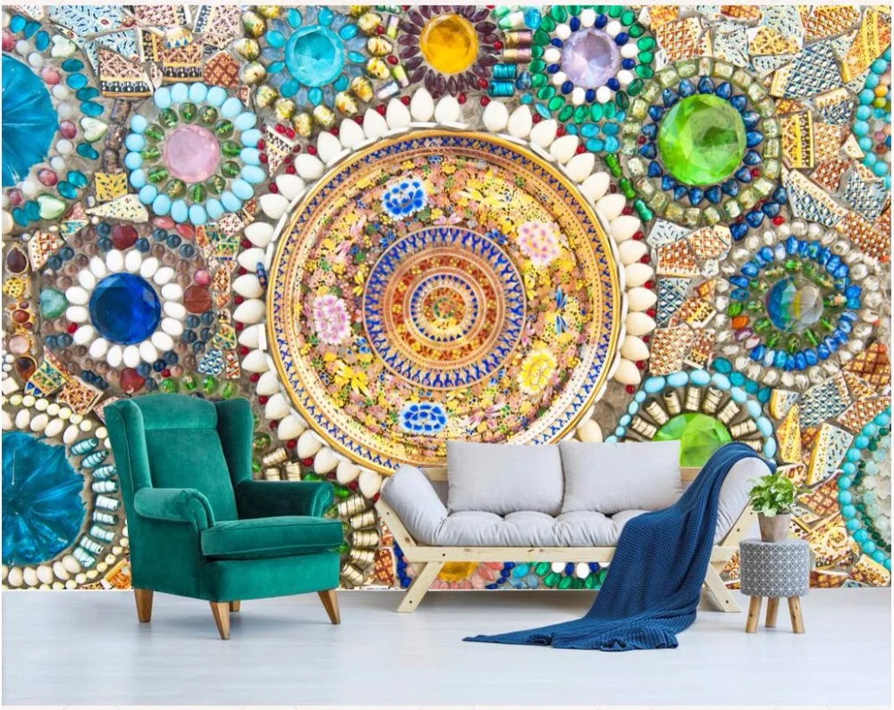 Custom mural photo 3d room wallpaper European retro Bohemian jade