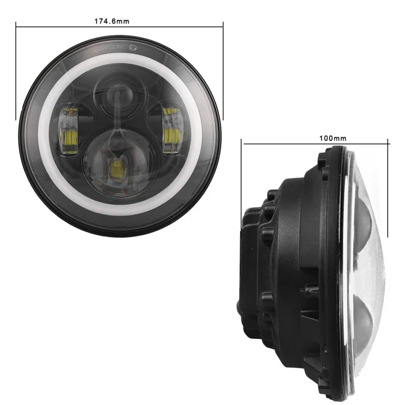 FADUIES Black 7 Round LED Headlight Projector Daymaker Headlight With White Angle Eye For Harley Davidson Motorcycle Headlamp (10)