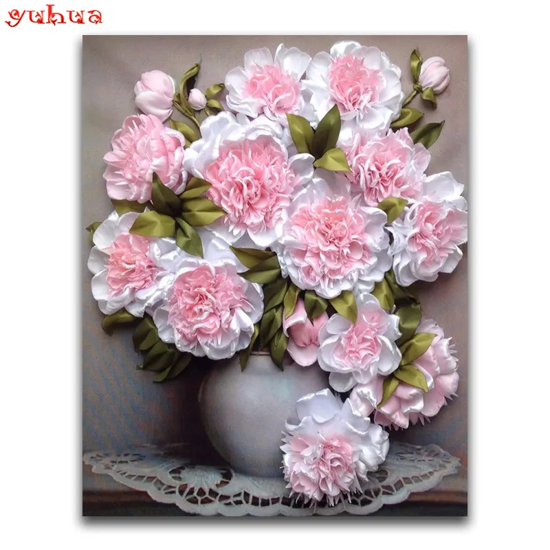 DIY 3D Diamond painting flower Full Round mosaic peony Square embroidery Cross stitch Pink vase | Дом и сад