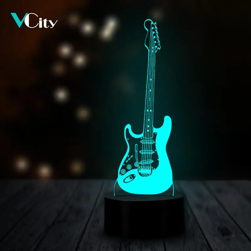 VCity 3D Night Light Luminaria Electric Guitar Led Table Lamp Bulb RGB Multicolor Change Gifts for
