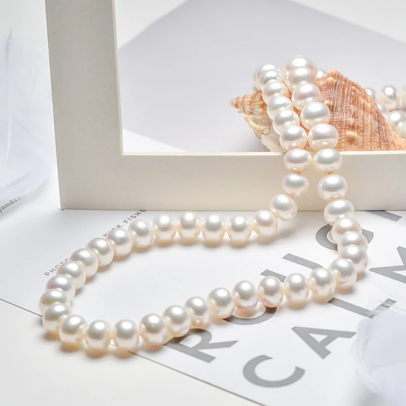 

gNpearl White Pearl Necklace Natural Freshwater Pearl 925 Sterling Silver Necklace Jewelry Sweater Chain Elegance Present G