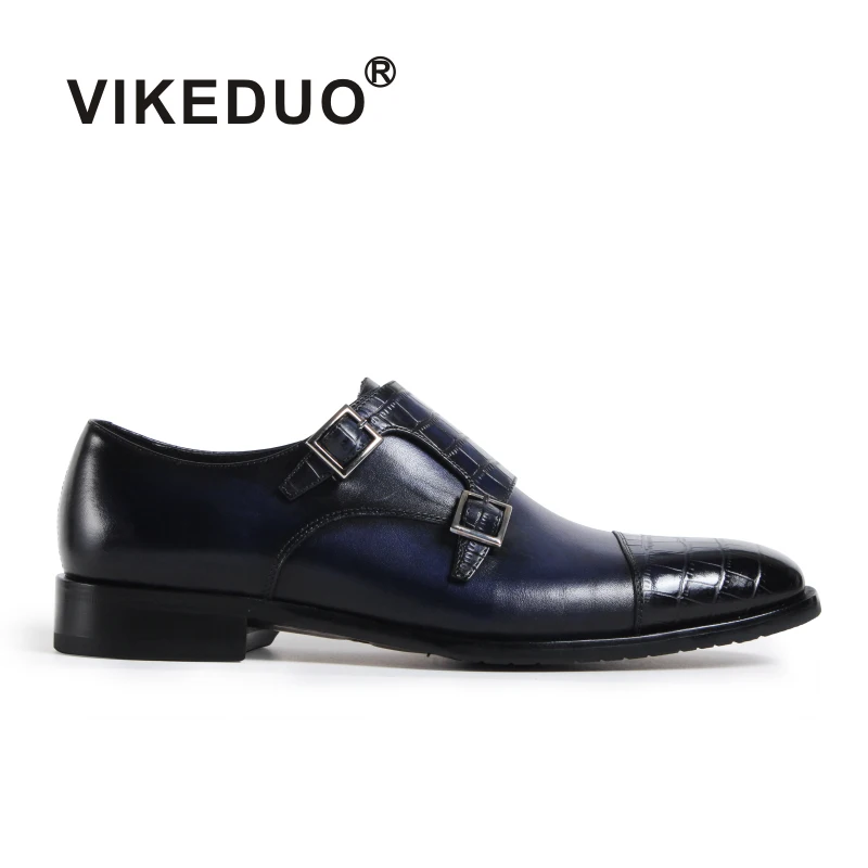 Vikeduo 2018 Handmade Hot Vintage Male Monk Shoes Genuine Leather Designer Luxury Buckle Wedding Party Dance Men's Dress Shoes 