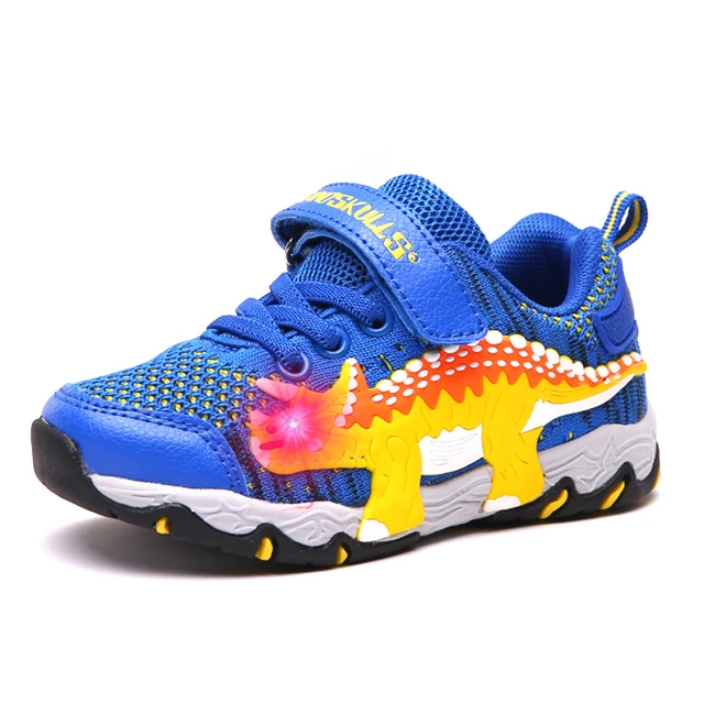 Dinoskulls Sneakers Children Light Up Baby Boys Shoes 3D Dinosaur Mesh