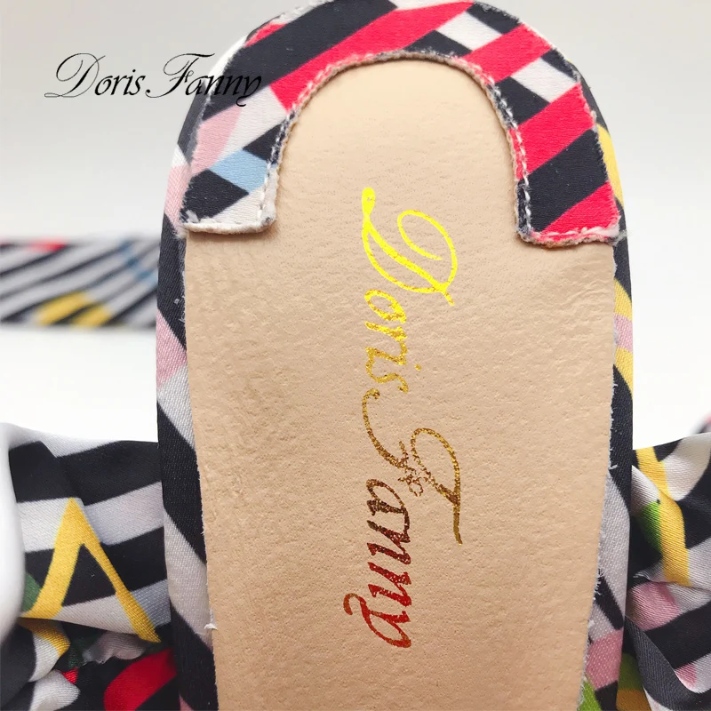 Doris Fanny 2019 New Arrival Summer ladies high heels printed Ankle strap Silk Women Heels Wedding Party Shoes