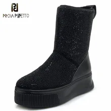 Prova Perfetto; женские зимние теплые сапоги до середины икры; повседневная обувь на платформе; пикантные стразы; обувь для вечеринок в ночном клубе